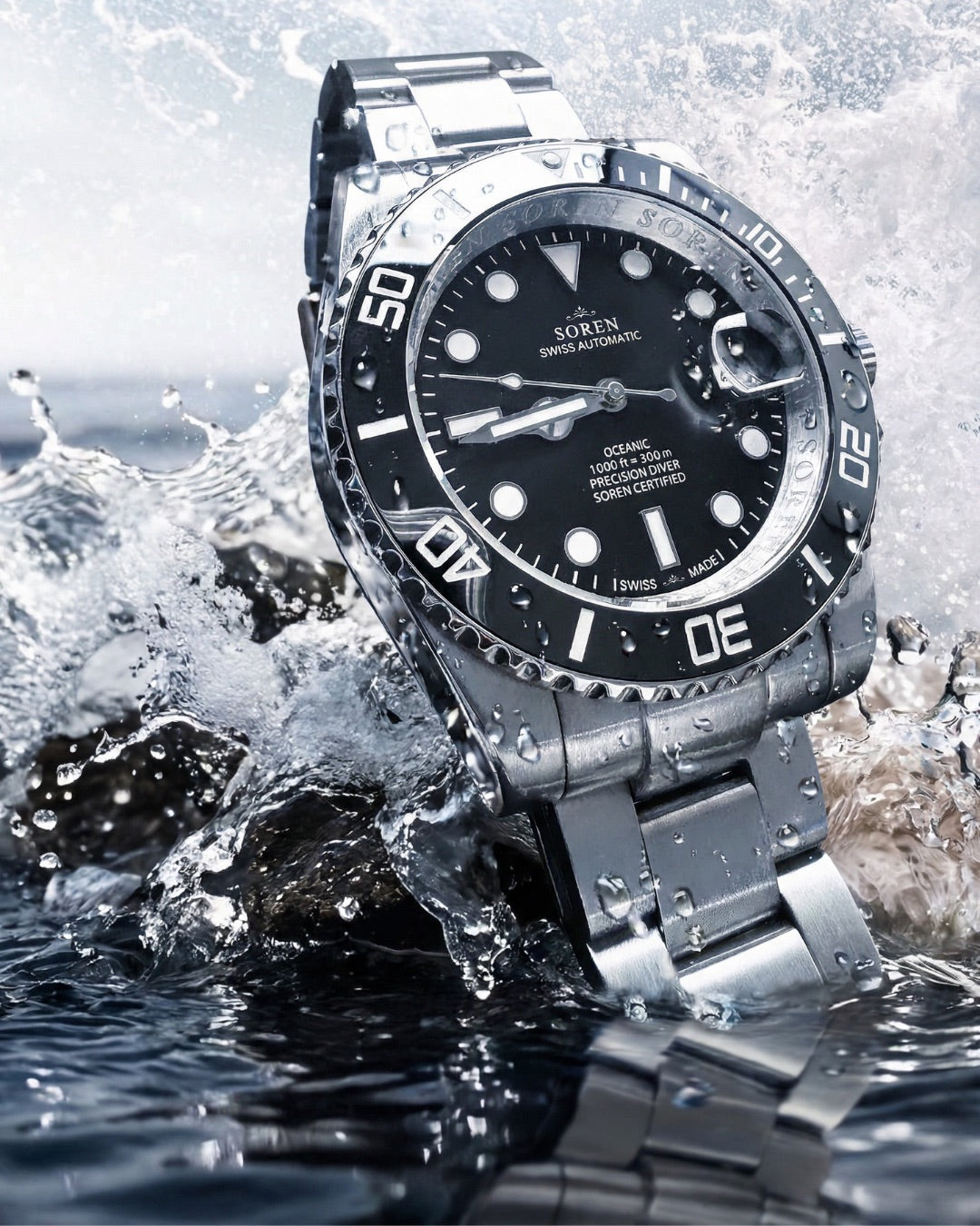 SOREN Oceanic Black — Swiss Made dive watch from the Netherlands, 300M water resistance, ceramic bezel