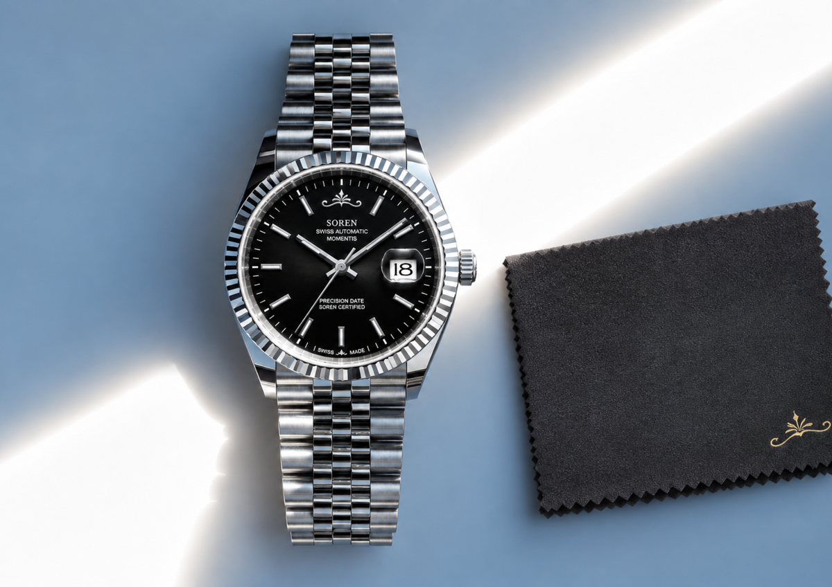 Caring for a Soren Swiss Made automatic watch with a polishing cloth