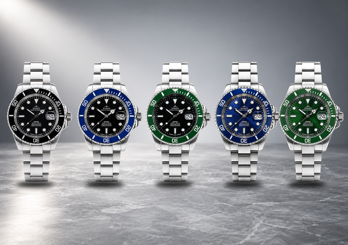 Soren Oceanic Swiss Made dive watch collection — all colors and bracelet types