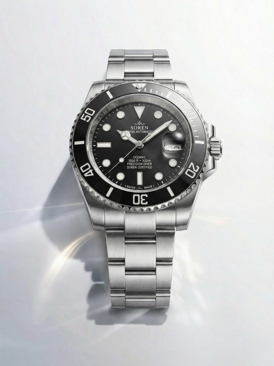 Soren Oceanic Black 40mm case — 316L stainless steel, ceramic bezel