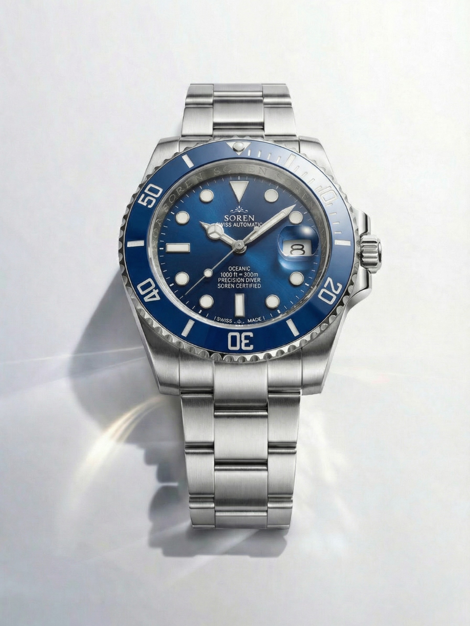 Soren Oceanic All Blue 40mm case — 316L stainless steel, ceramic bezel