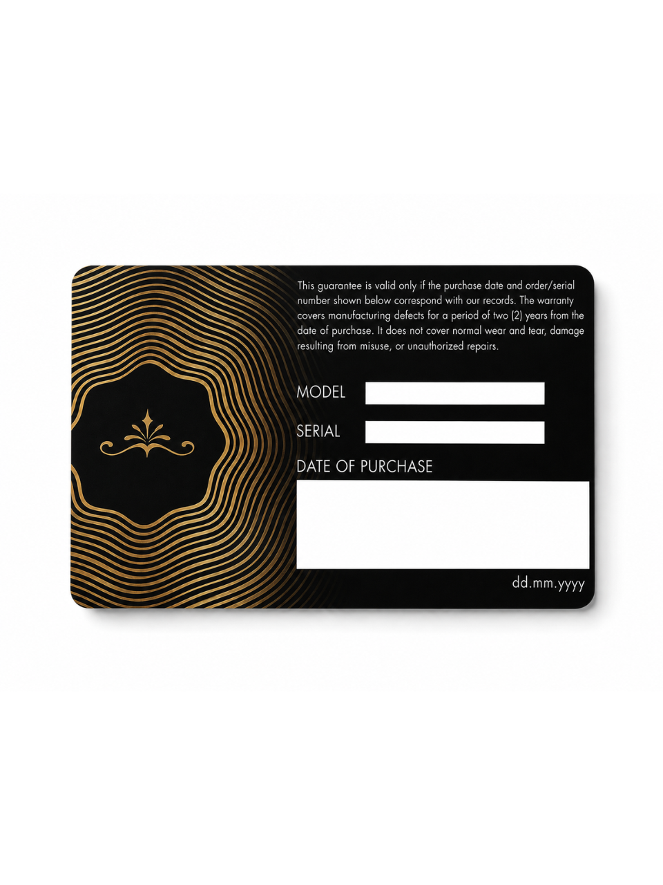 2 year international warranty card Soren front