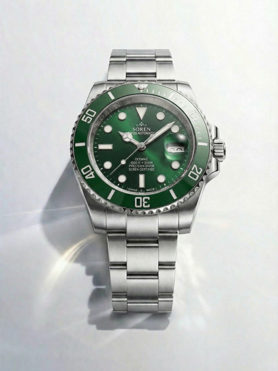 Soren Oceanic All Green 40mm case — 316L stainless steel, ceramic bezel