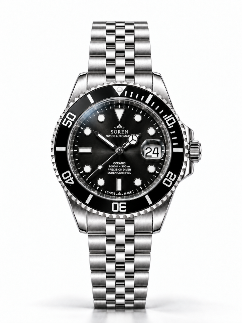 Soren Oceanic Black Swiss Made automatic watch — 5-link bracelet, ceramic bezel, 40mm