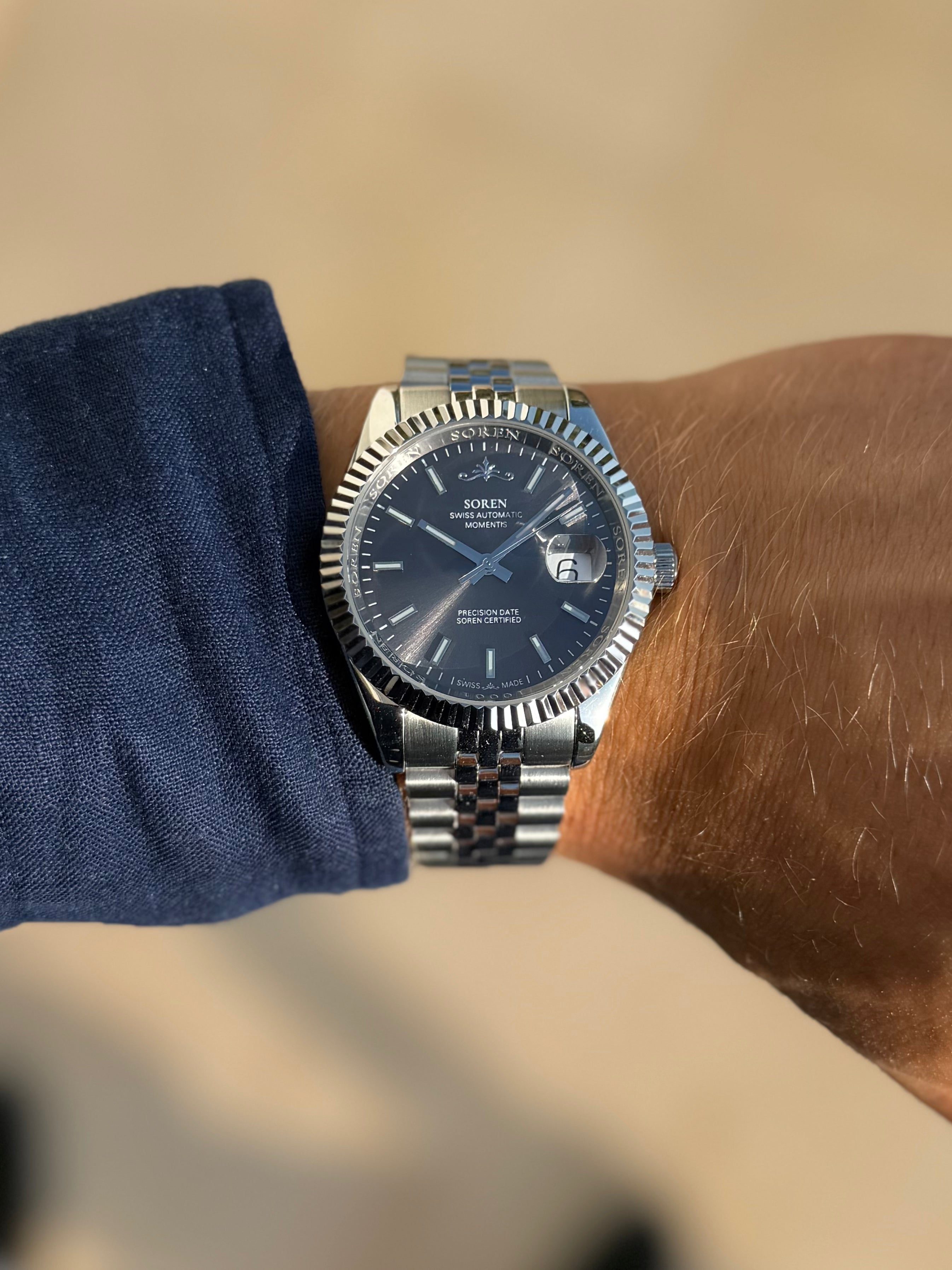 SOREN Momentis grey dial Swiss Made automatic watch on Jubilee bracelet