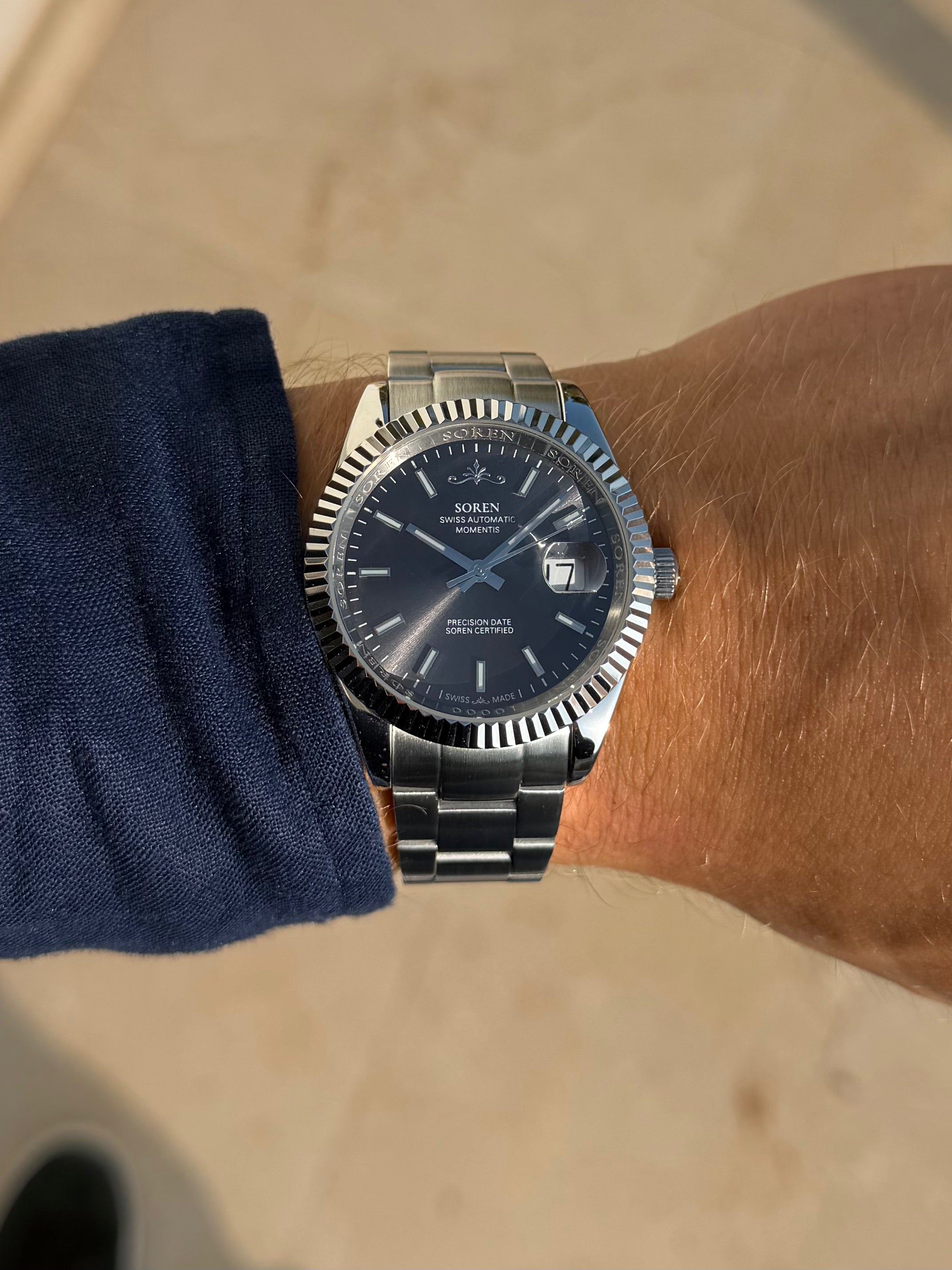 SOREN Momentis grey dial Swiss Made automatic watch on Oyster bracelet