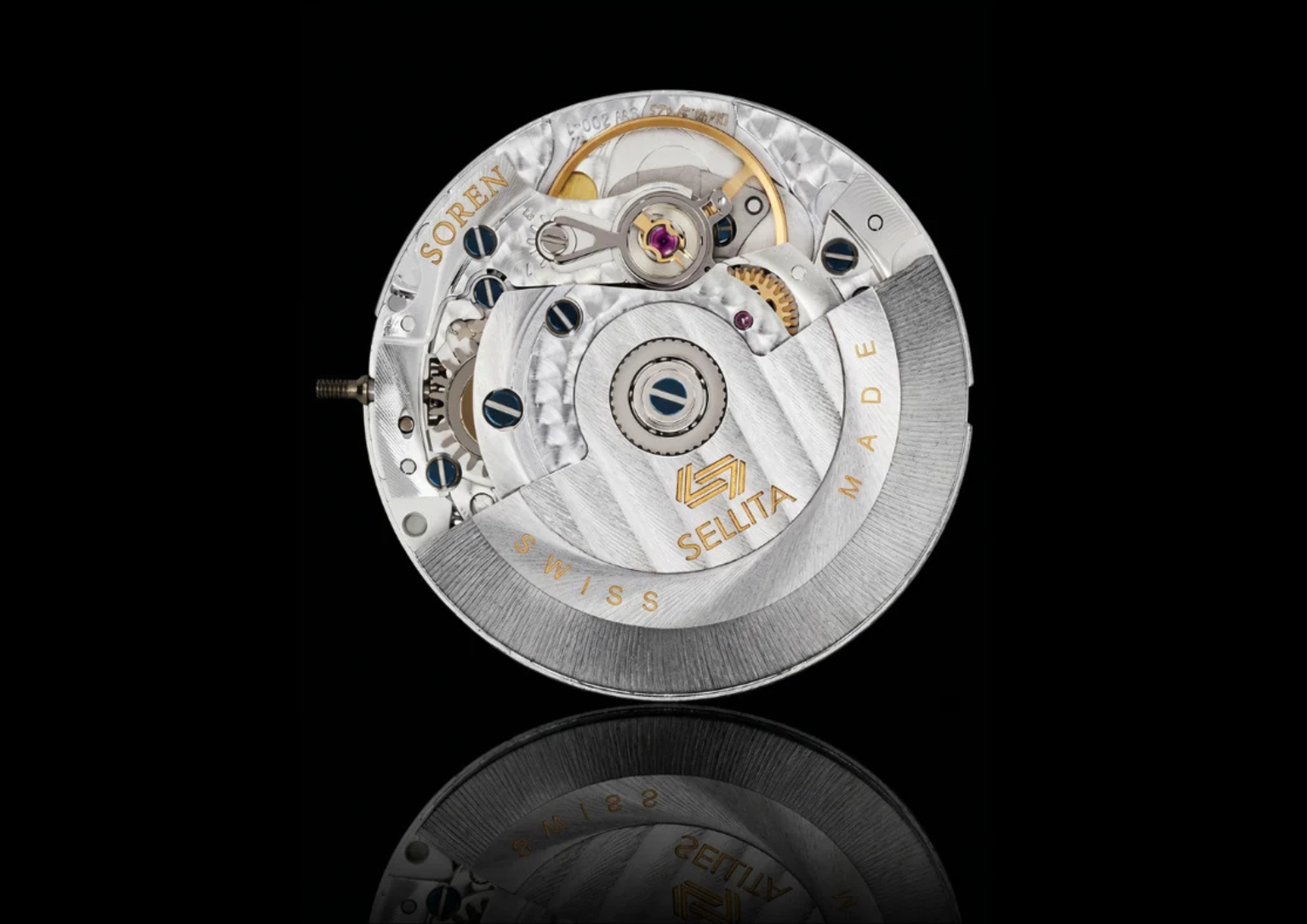 Sellita SW200-1 automatic movement with SOREN engraving and “Swiss Made” marking in the SOREN Momentis