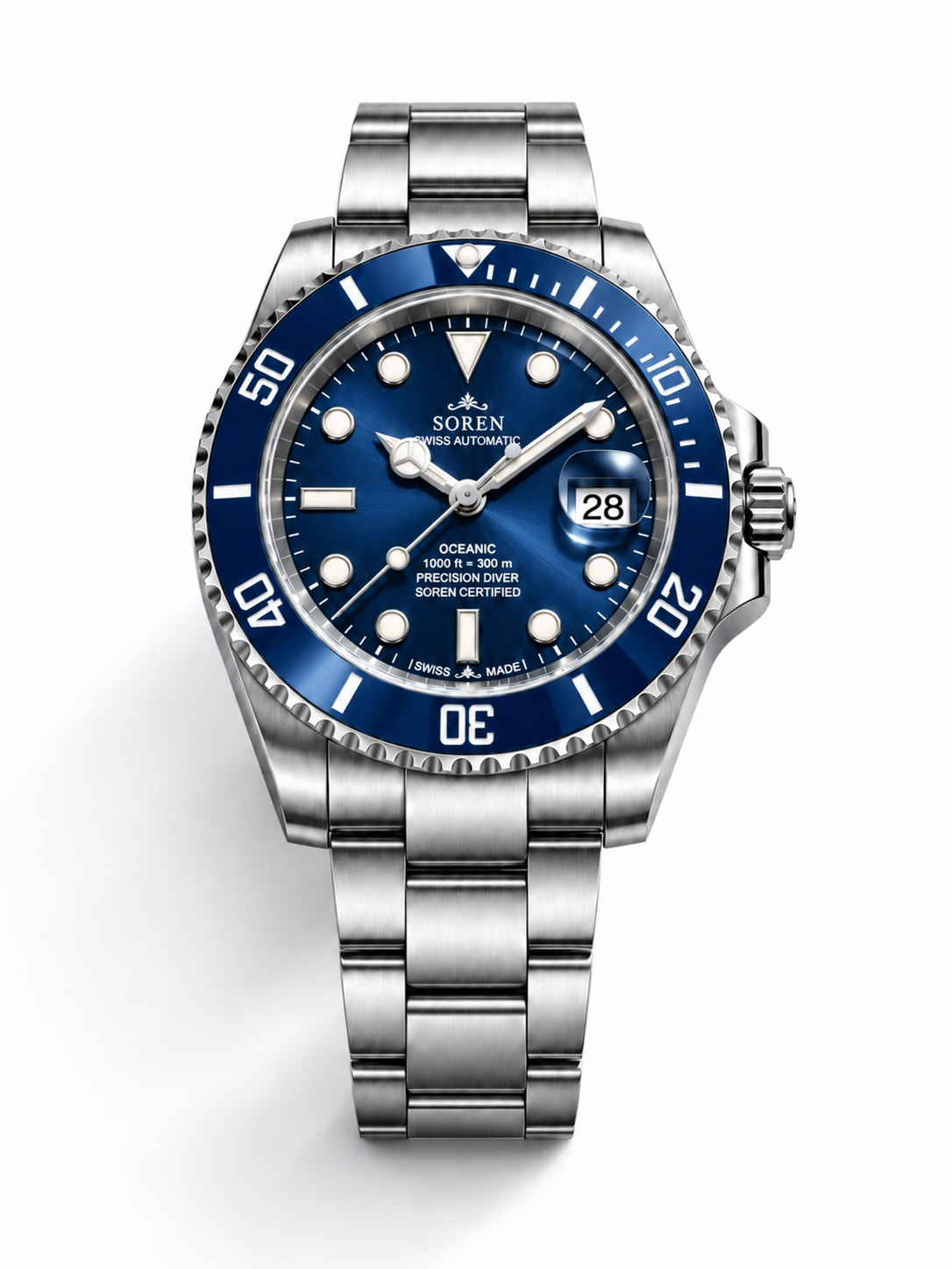 Soren Oceanic All Blue 40mm case — 316L stainless steel, ceramic bezel