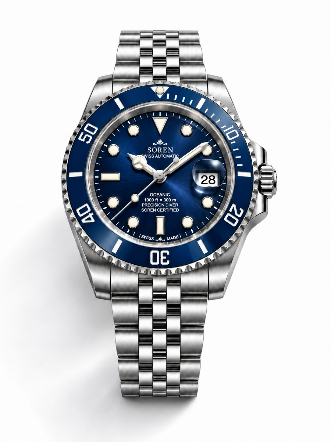 Soren Oceanic All Blue 40mm case — 316L stainless steel, ceramic bezel