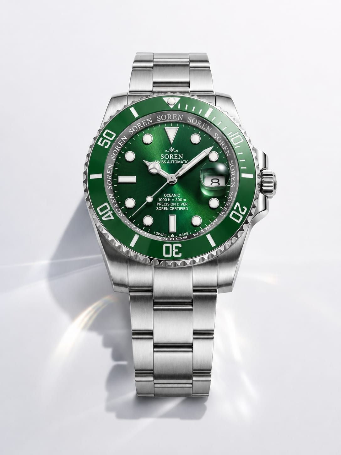 Soren Oceanic All Green 40mm case — 316L stainless steel, ceramic bezel