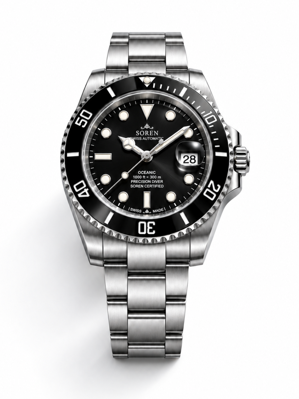 Soren Oceanic Black 40mm case — 316L stainless steel, ceramic bezel