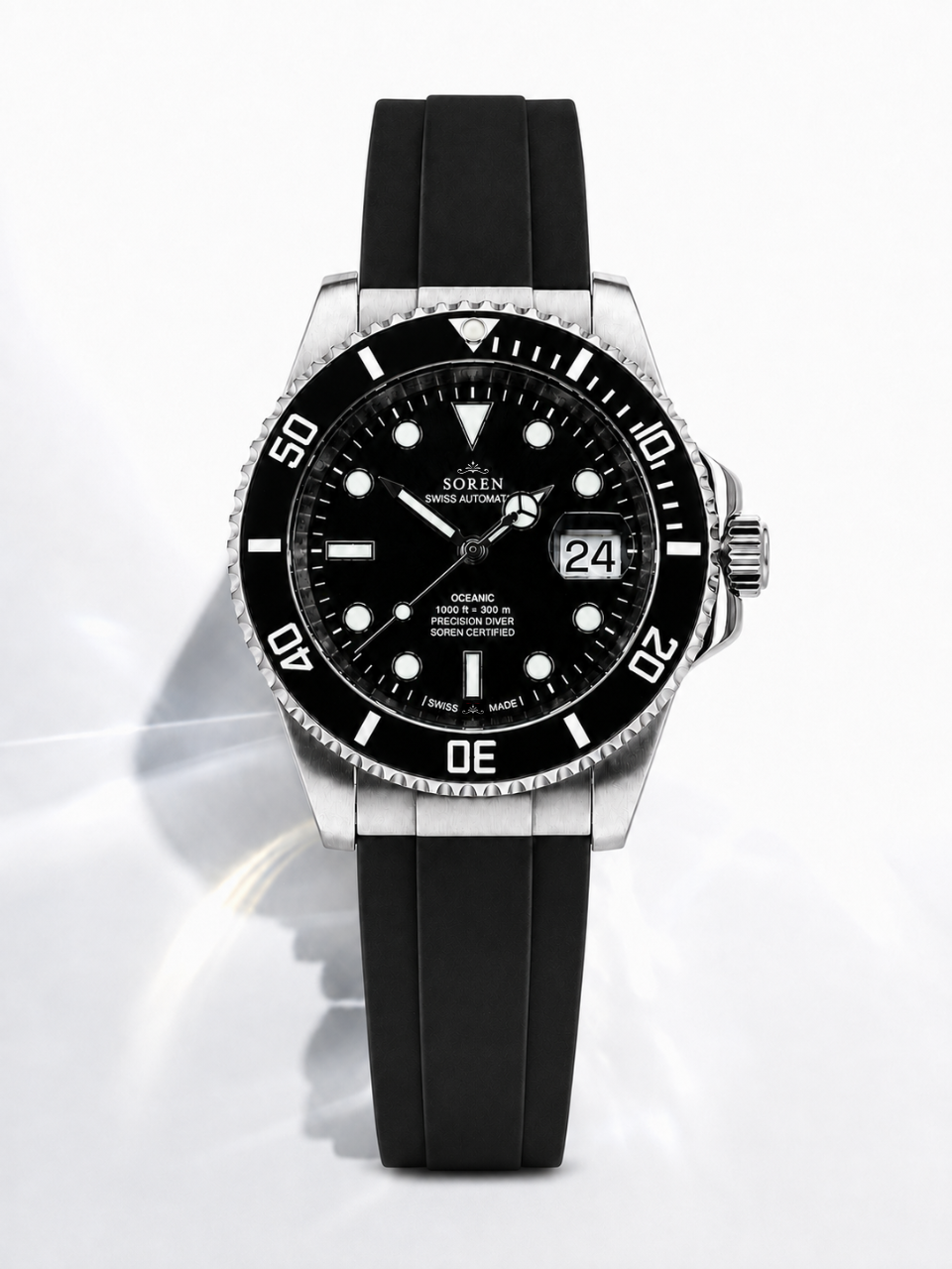 Soren Oceanic Black 40mm case — 316L stainless steel, ceramic bezel