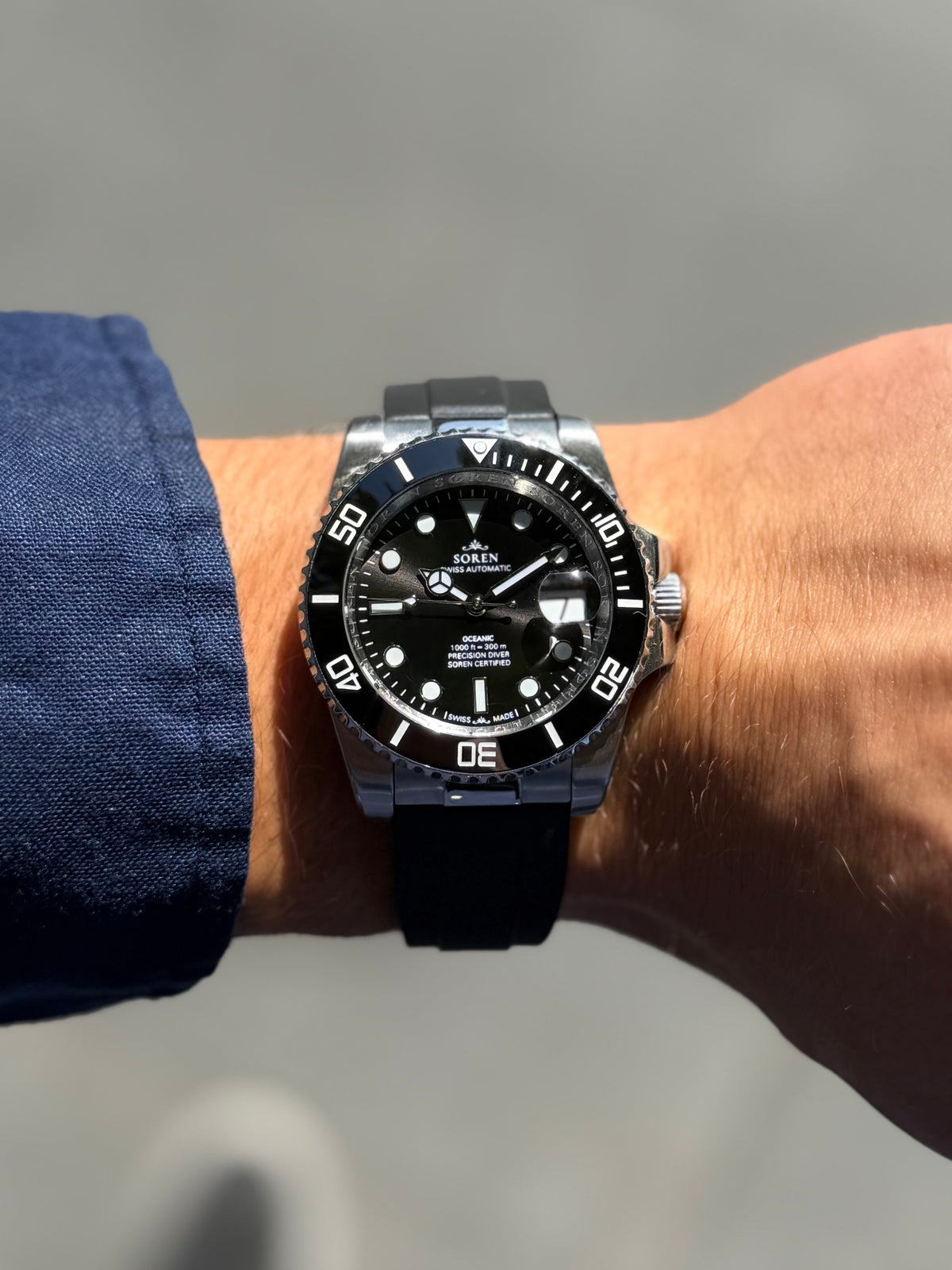 SOREN Oceanic black dial Swiss Made automatic dive watch on FKM rubber strap