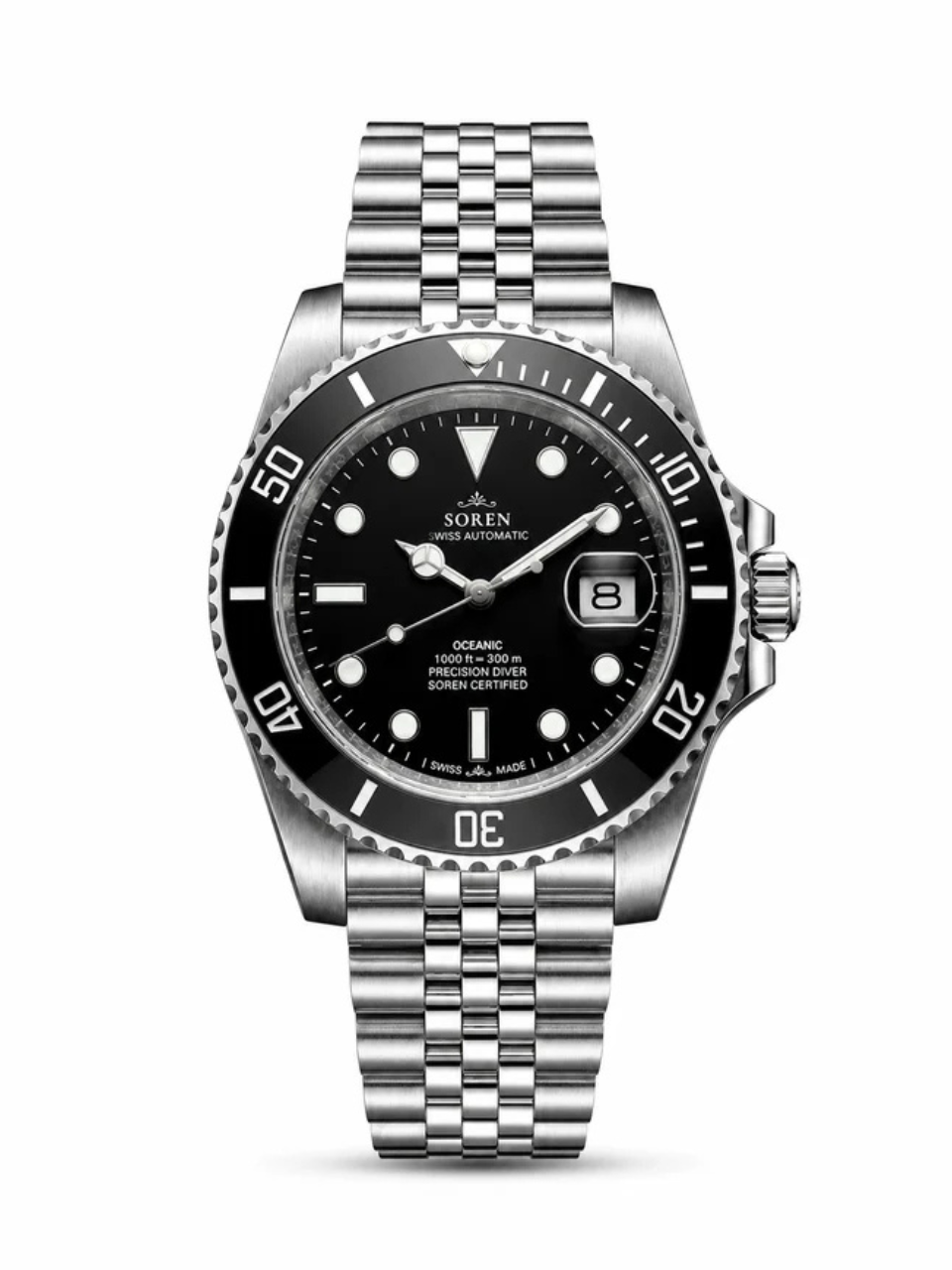 Soren Oceanic Black Swiss Made automatic watch — jubilee bracelet, ceramic bezel, 40mm