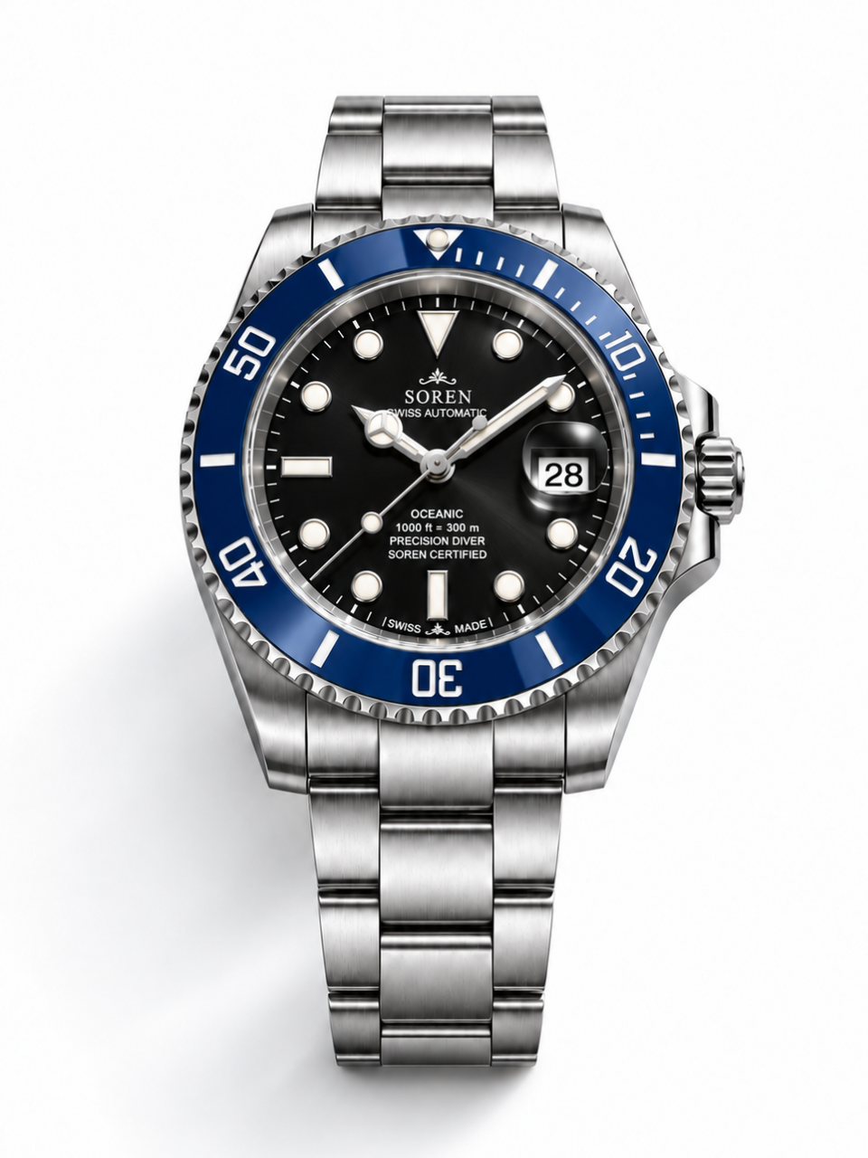 Soren Oceanic blue 40mm case — 316L stainless steel, ceramic bezel