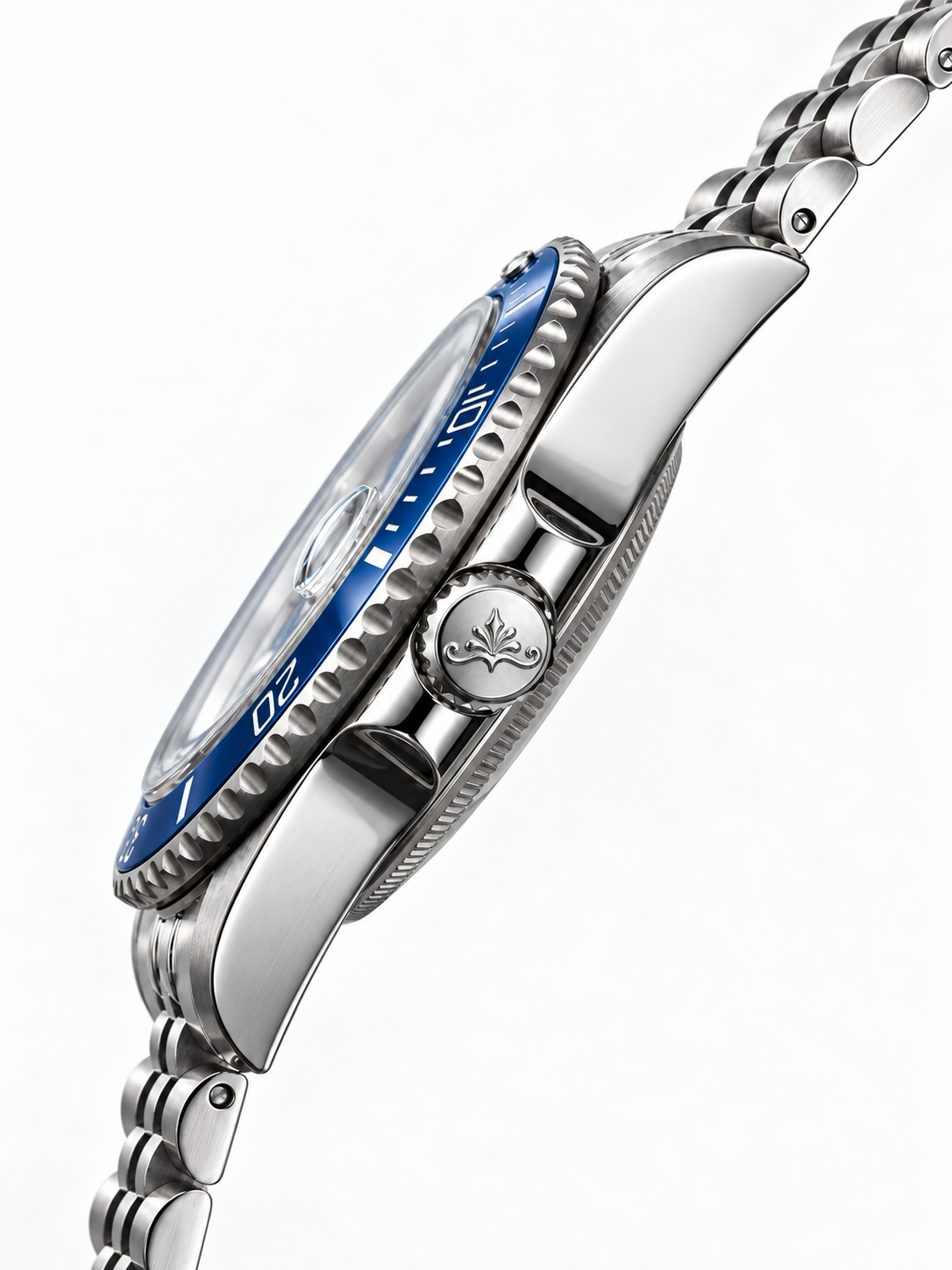 Soren Oceanic Blue side view — 40mm case profile, 316L stainless steel