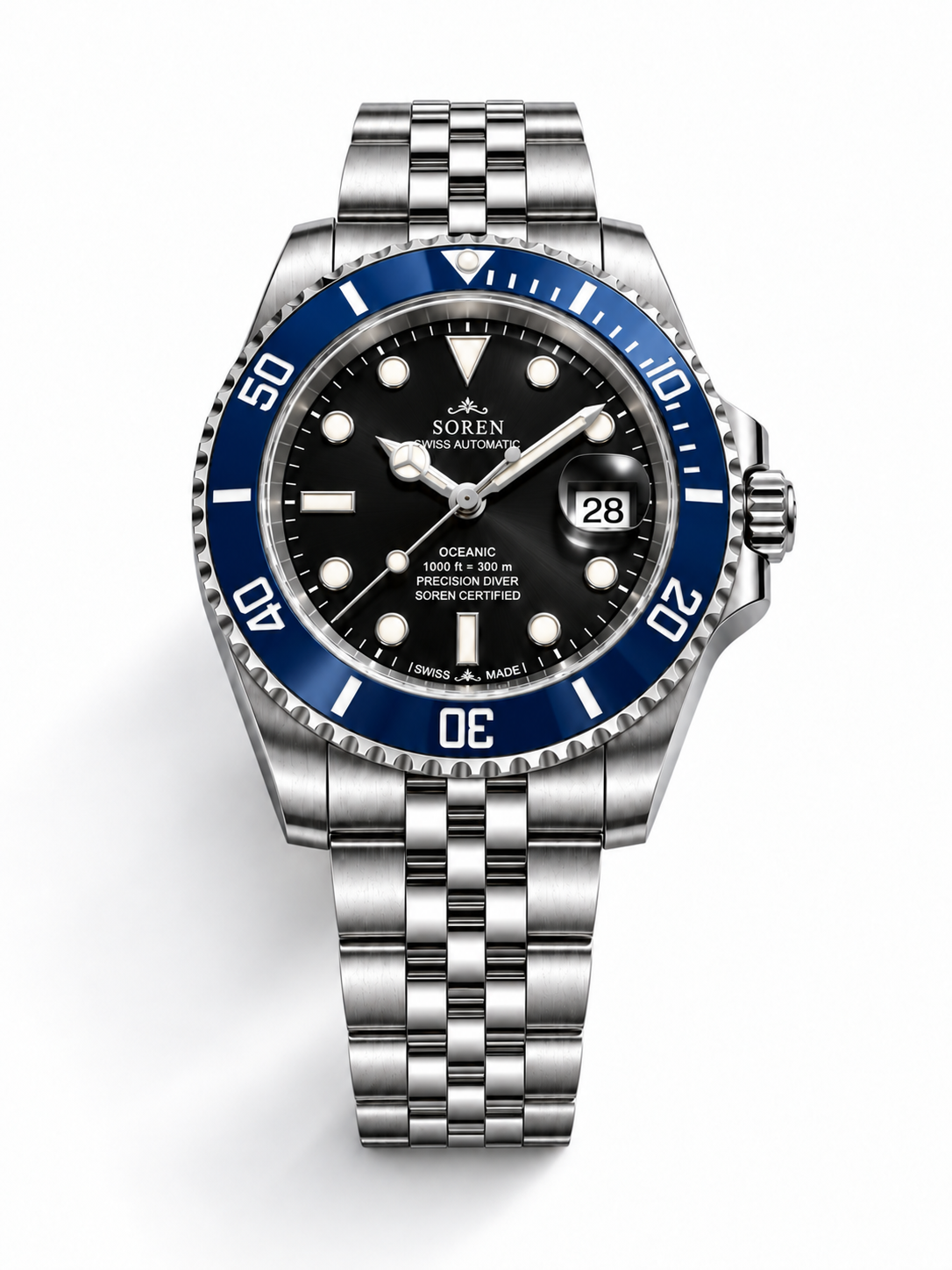 Soren Oceanic Black 40mm case — 316L stainless steel, ceramic bezel