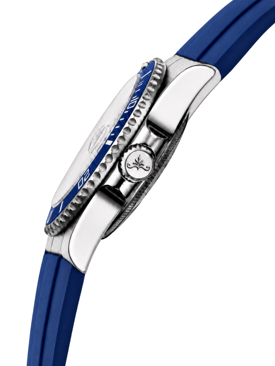 Soren Oceanic Blue side view — 40mm case profile, 316L stainless steel