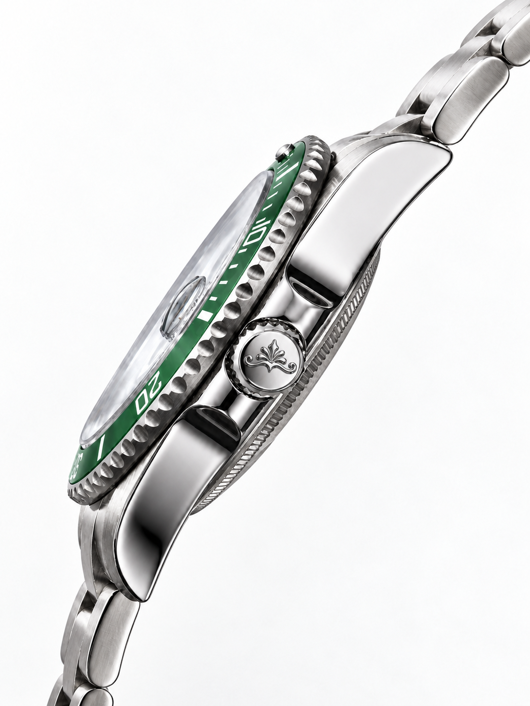 Soren Oceanic Green side view — 40mm case profile, 316L stainless steel