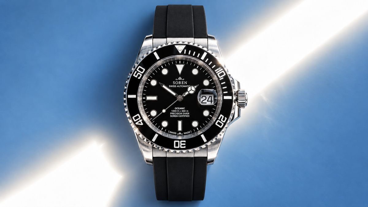 Soren Oceanic on FKM rubber strap — dive watch detail