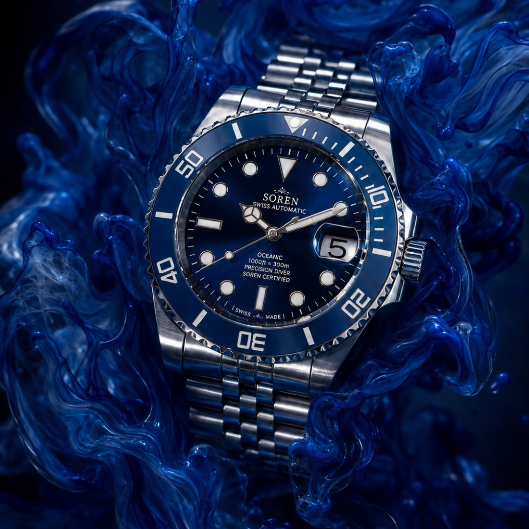 Soren Oceanic Swiss Made automatic dive watch with ceramic bezel and 300m water resistance