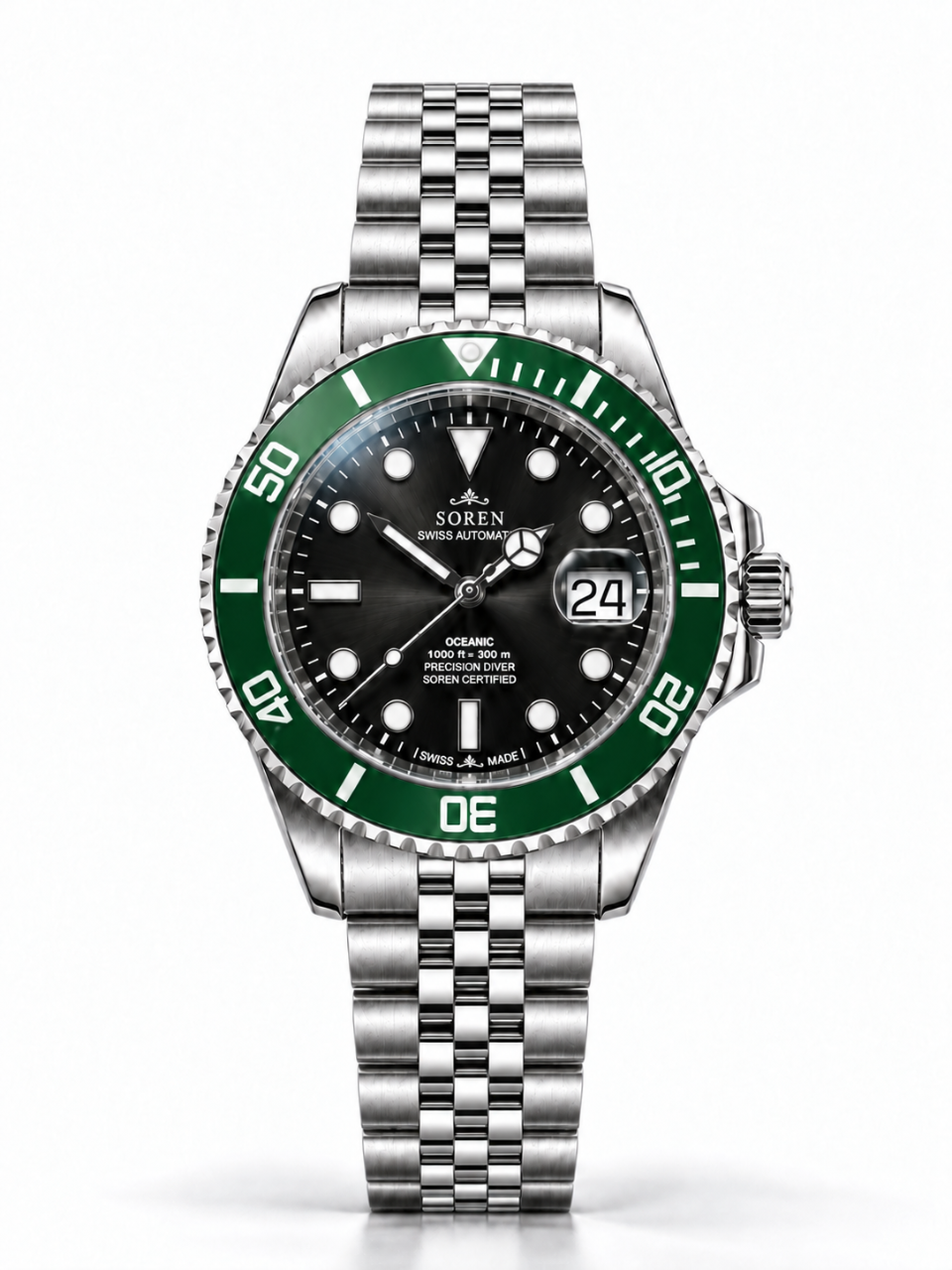 Soren Oceanic Black Swiss Made automatic watch — 5-link bracelet, ceramic bezel, 40mm
