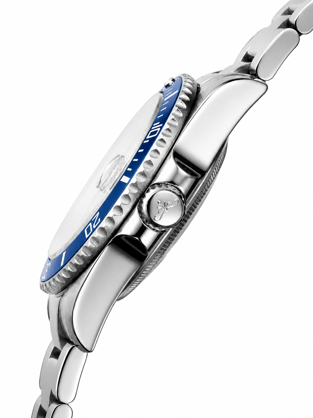 Soren Oceanic Blue side view — 40mm case profile, 316L stainless steel
