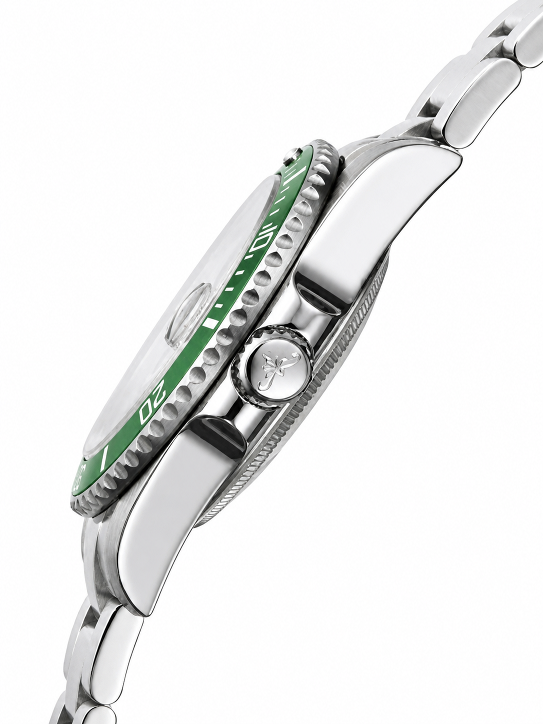 Soren Oceanic Green side view — 40mm case profile, 316L stainless steel
