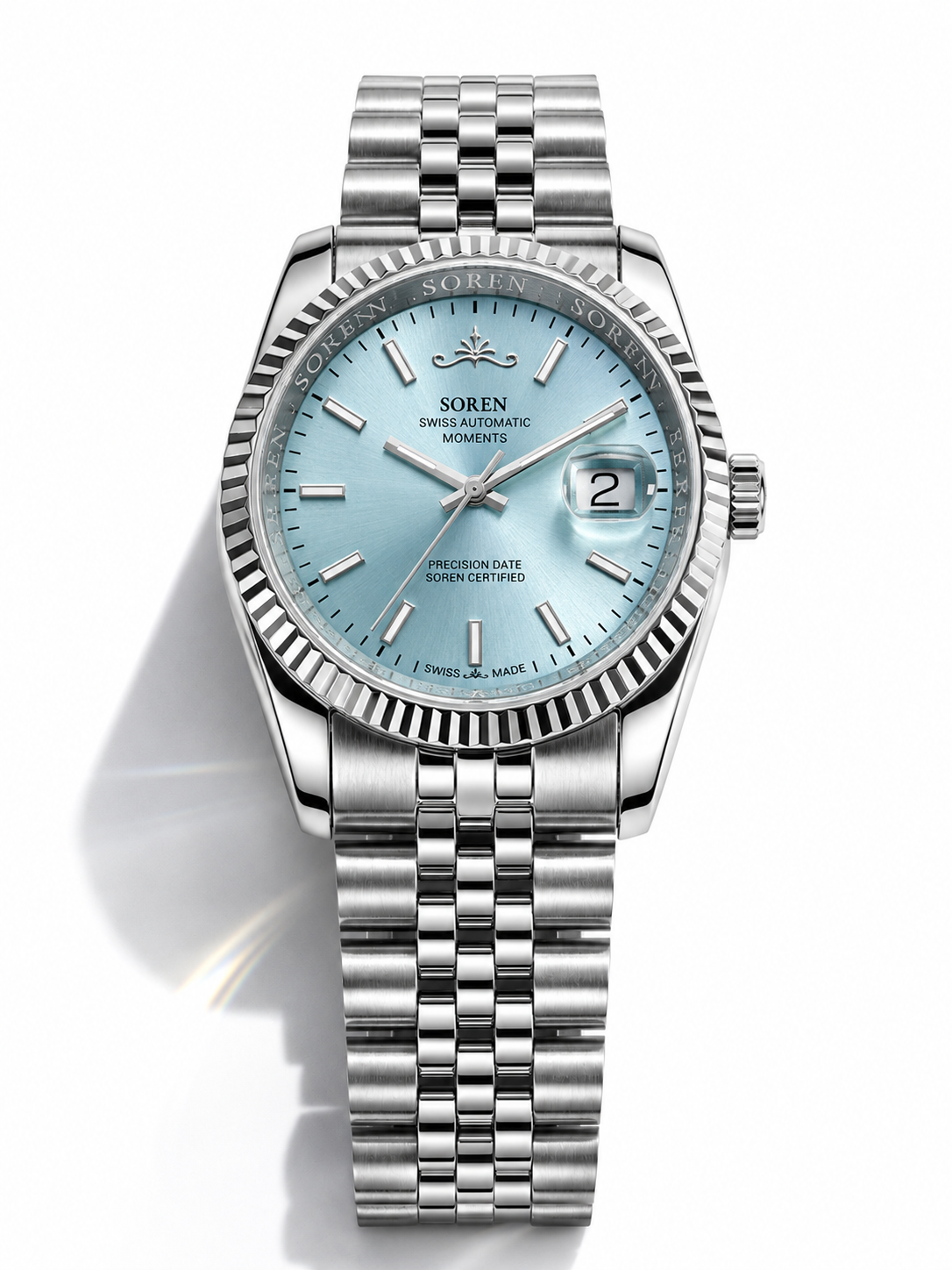 Soren Momentis Ice Blue 40mm case — 316L stainless steel, fluted bezel
