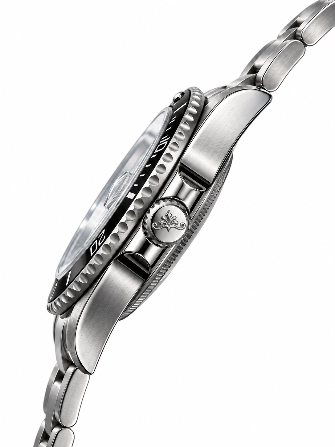 Soren Oceanic Black side view — 40mm case profile, 316L stainless steel

