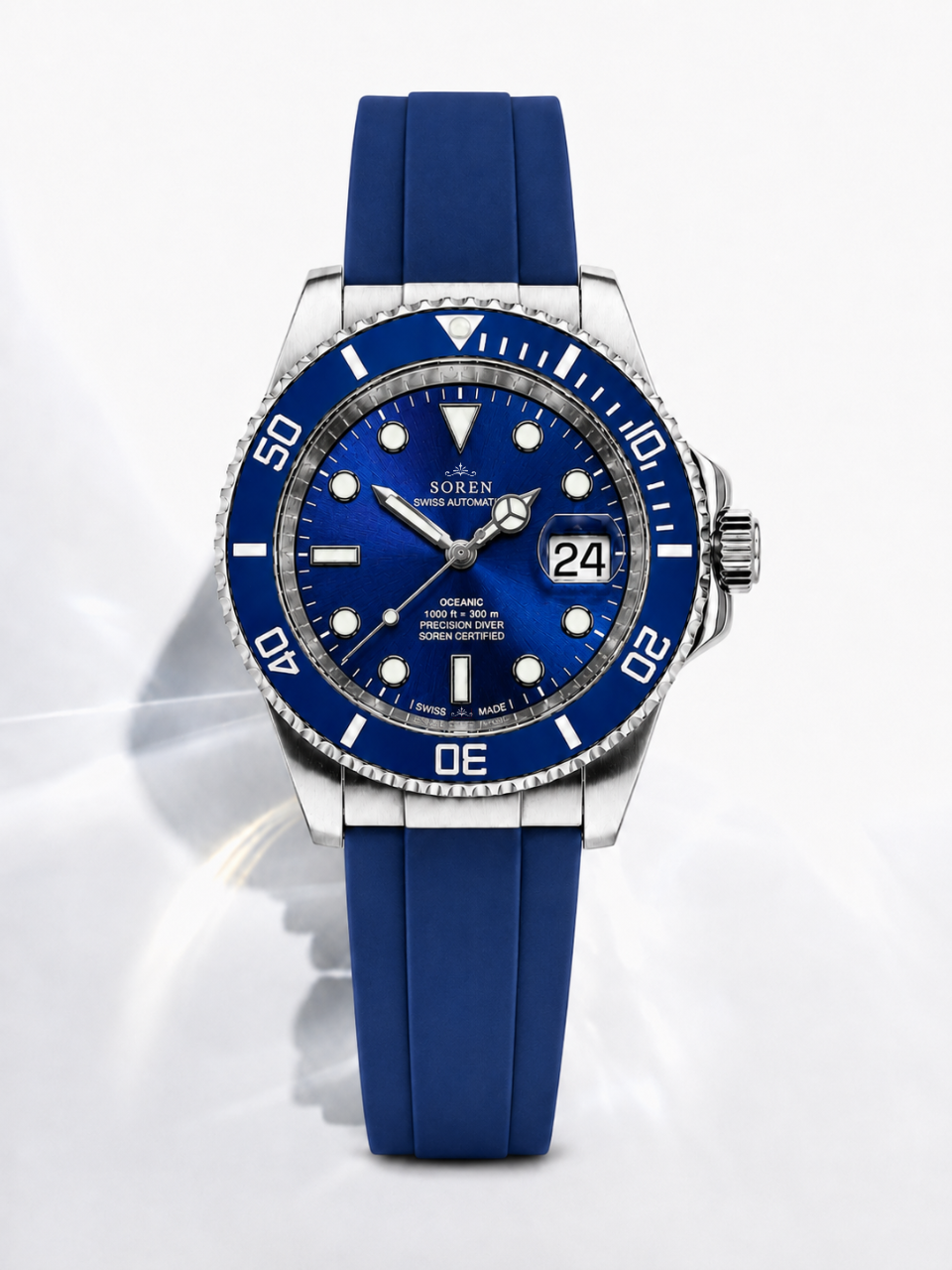 Soren Oceanic All Blue 40mm case — 316L stainless steel, ceramic bezel
