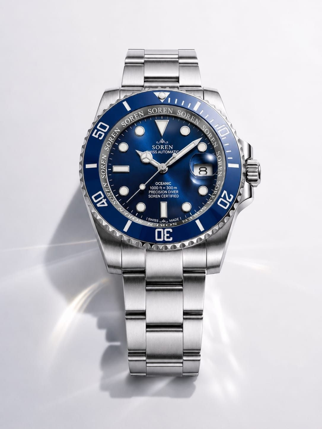 Soren Oceanic All Blue 40mm case — 316L stainless steel, ceramic bezel
