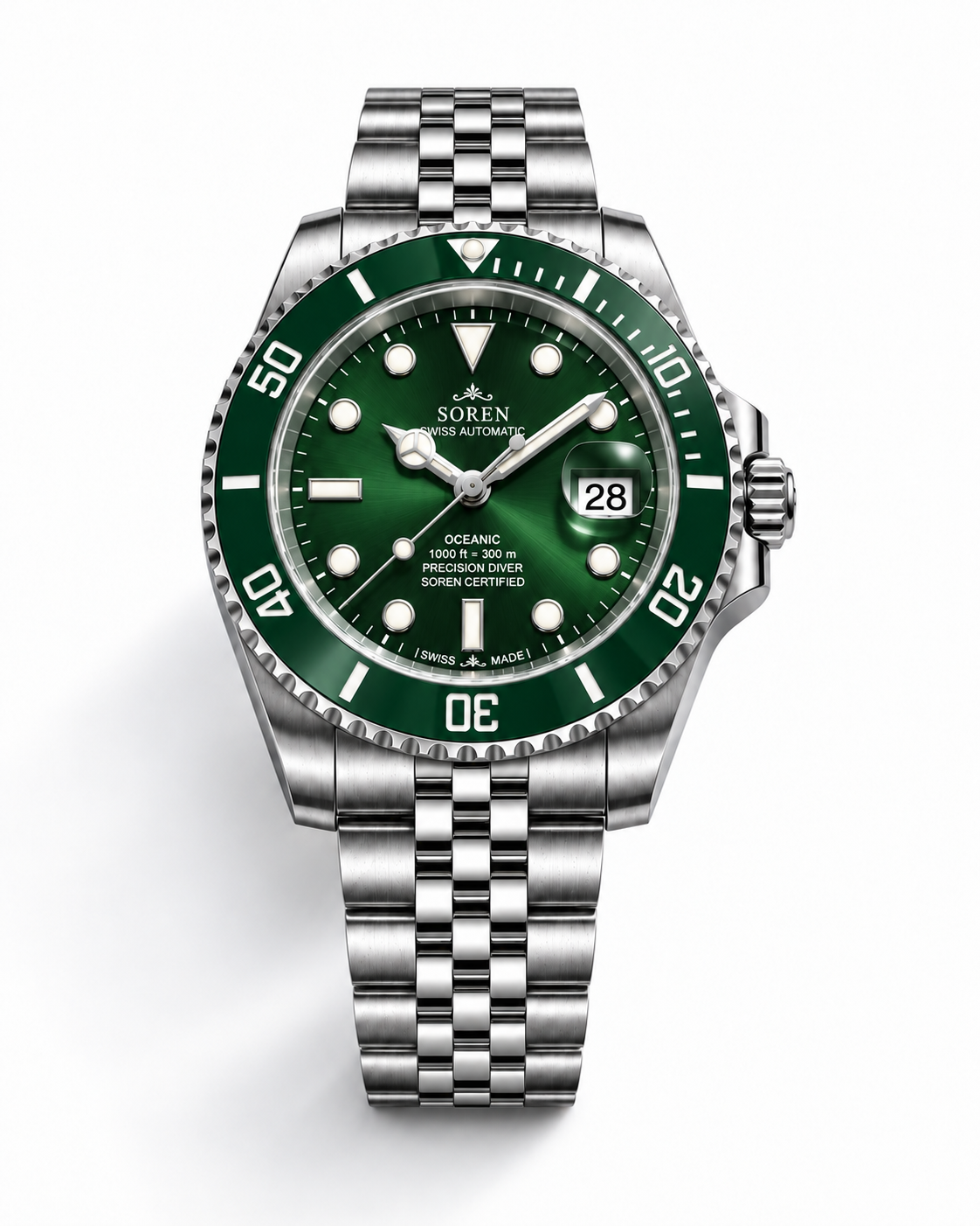 Soren Oceanic All Green 40mm case — 316L stainless steel, ceramic bezel
