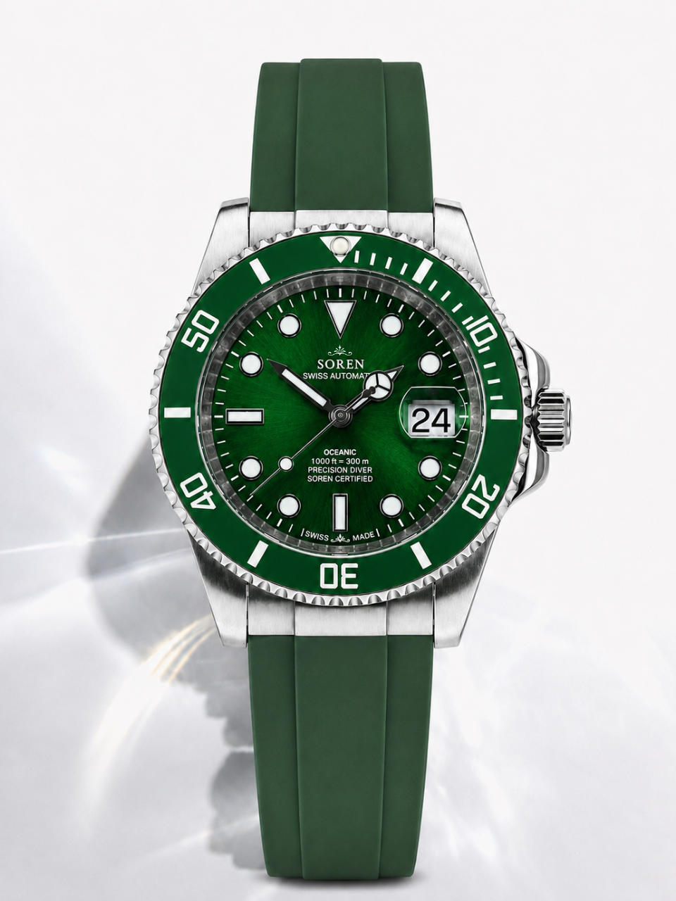 Soren Oceanic All green 40mm case — 316L stainless steel, ceramic bezel
