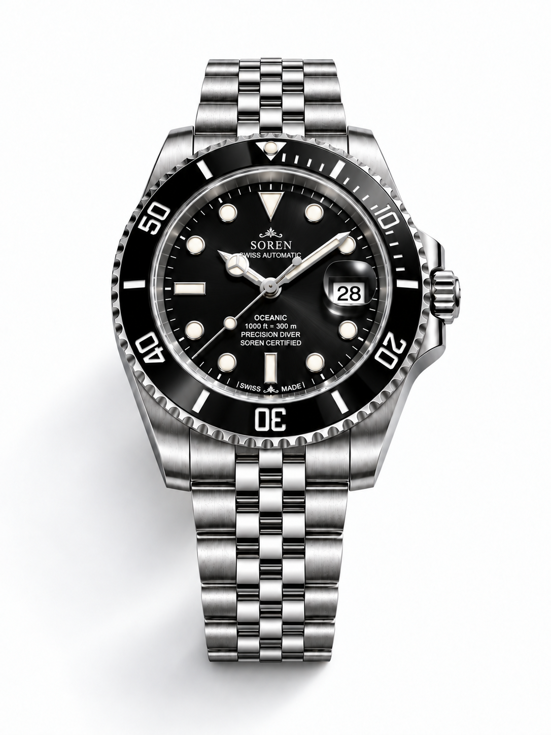 Soren Oceanic Black 40mm case — 316L stainless steel, ceramic bezel
