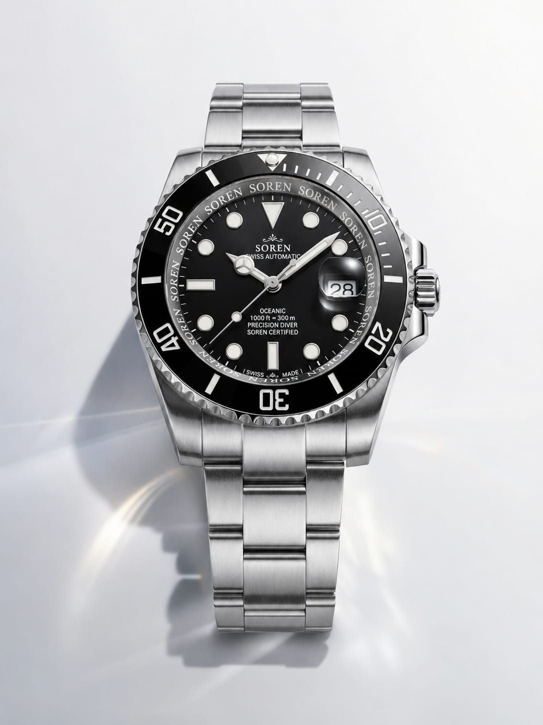 Soren Oceanic Black 40mm case — 316L stainless steel, ceramic bezel
