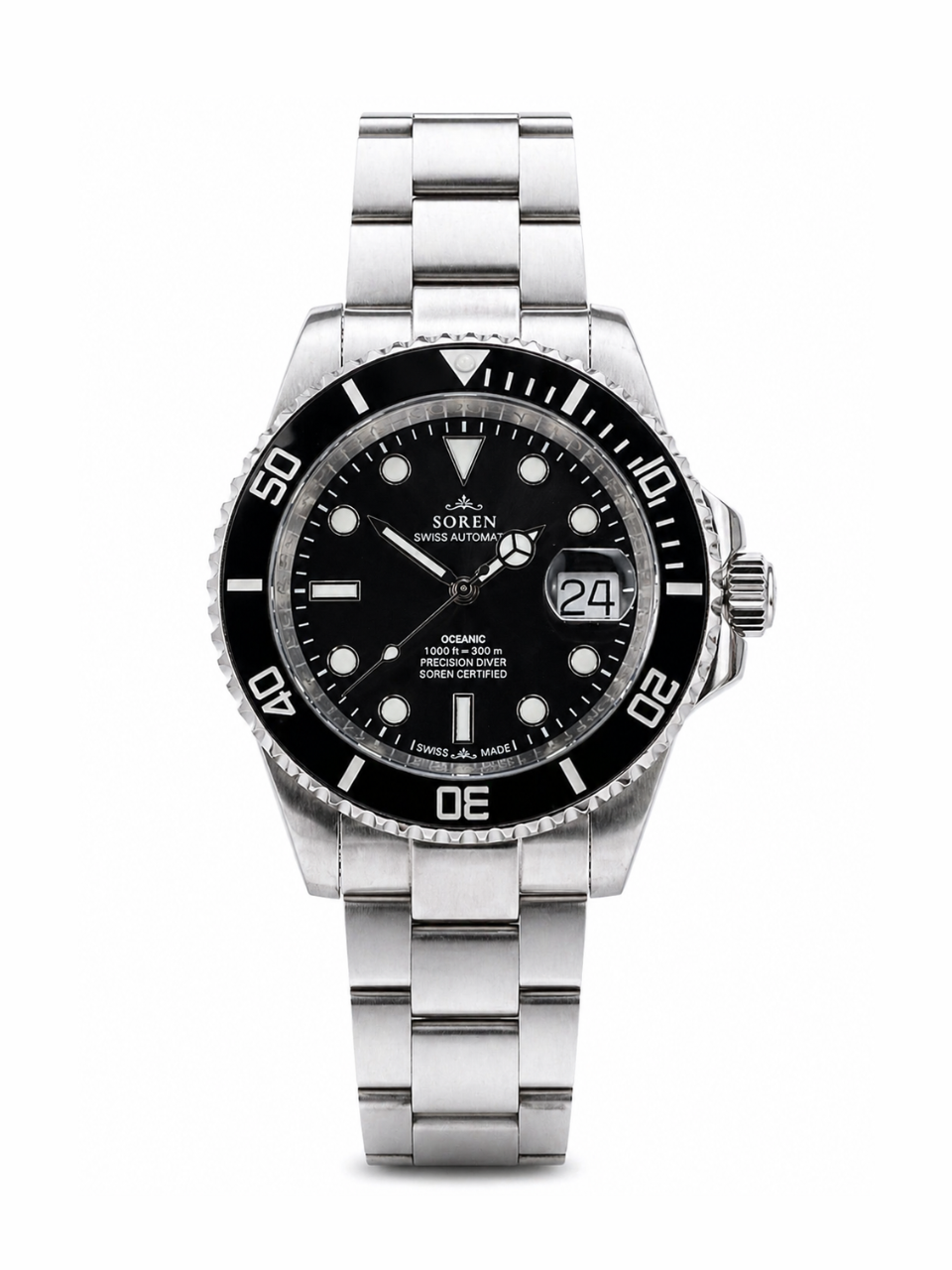 Soren Oceanic Black Swiss Made automatic watch — oyster bracelet, ceramic bezel, 40mm
