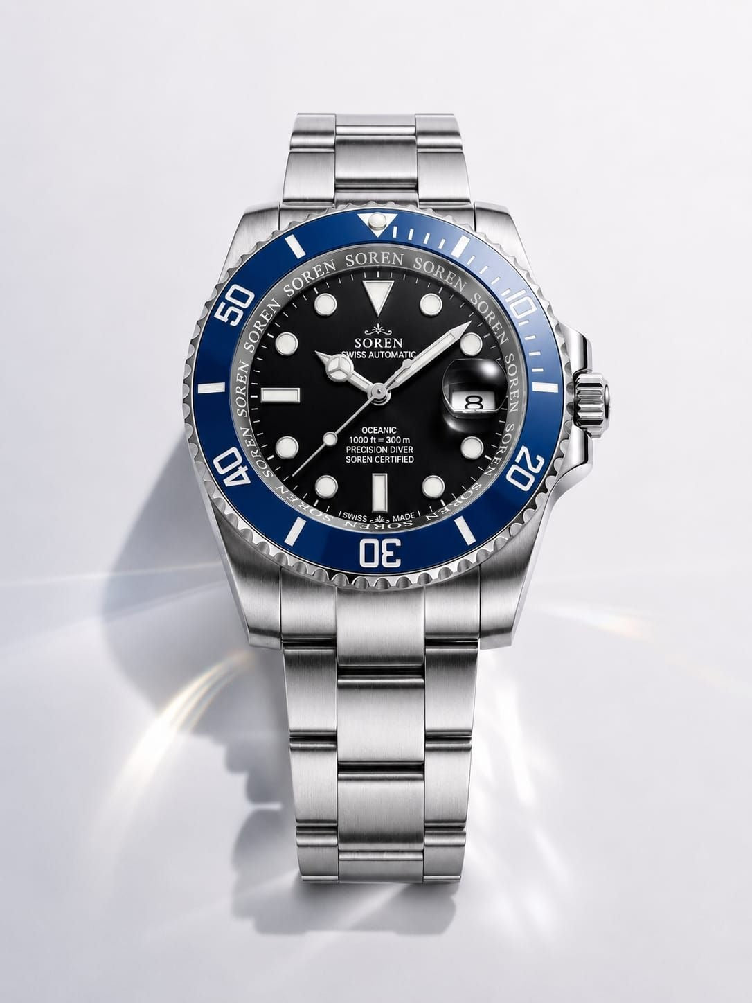 Soren Oceanic Blue 40mm case — 316L stainless steel, ceramic bezel
