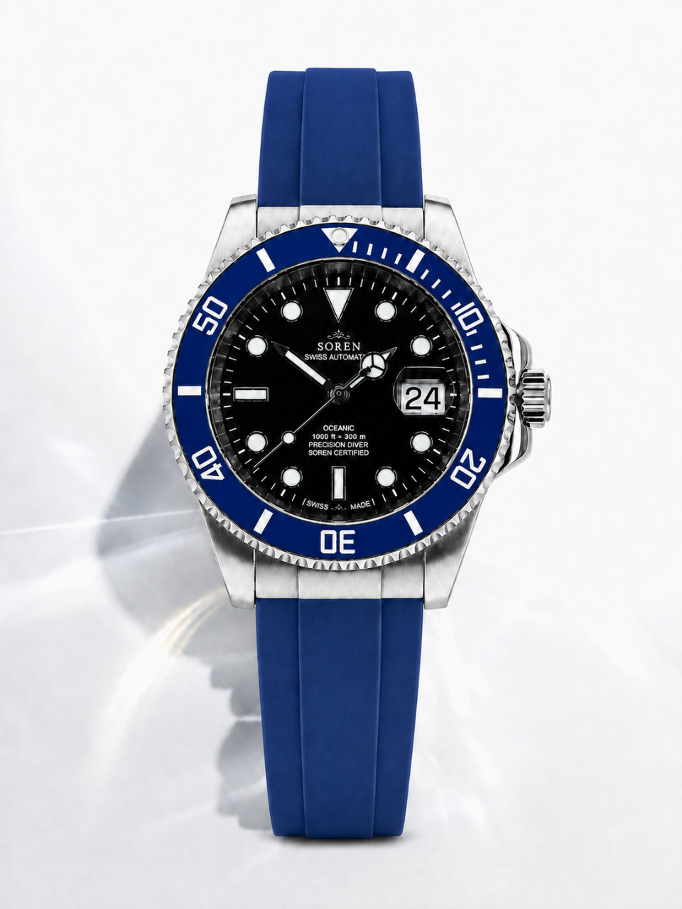 Soren Oceanic Blue 40mm case — 316L stainless steel, ceramic bezel
