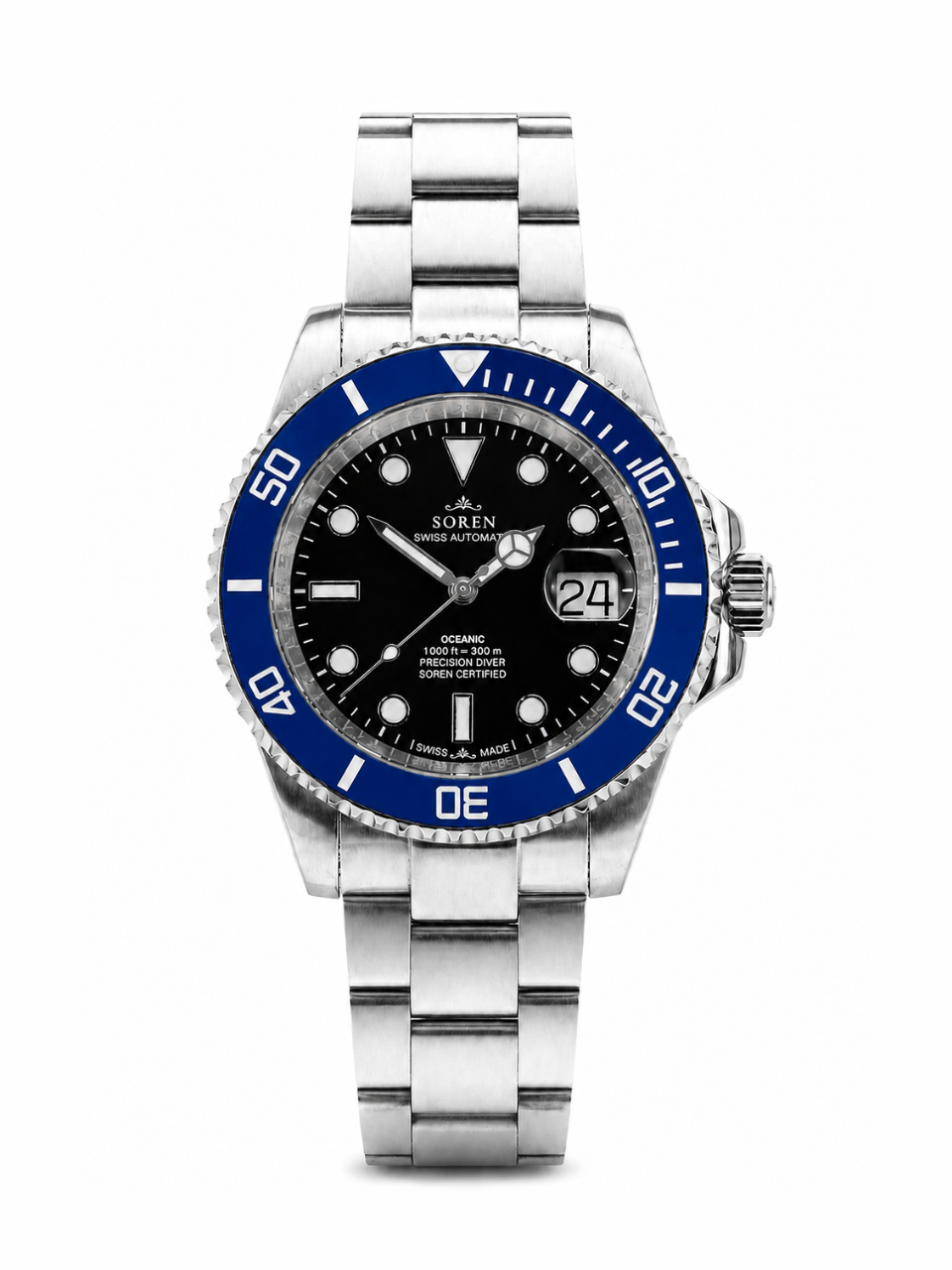 Soren Oceanic Blue Swiss Made automatic watch — oyster bracelet, ceramic bezel, 40mm

