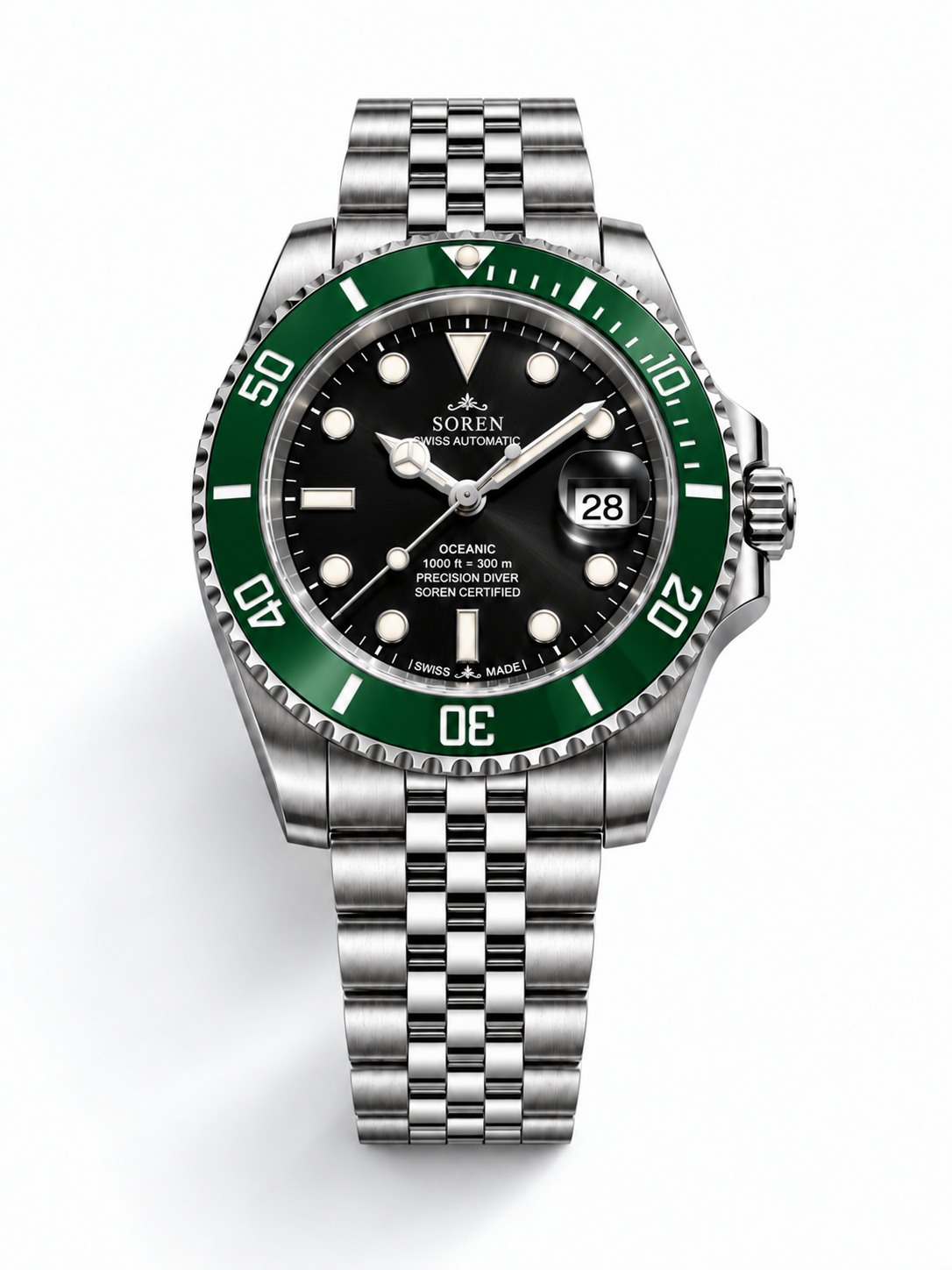 Soren Oceanic Green 40mm case — 316L stainless steel, ceramic bezel
