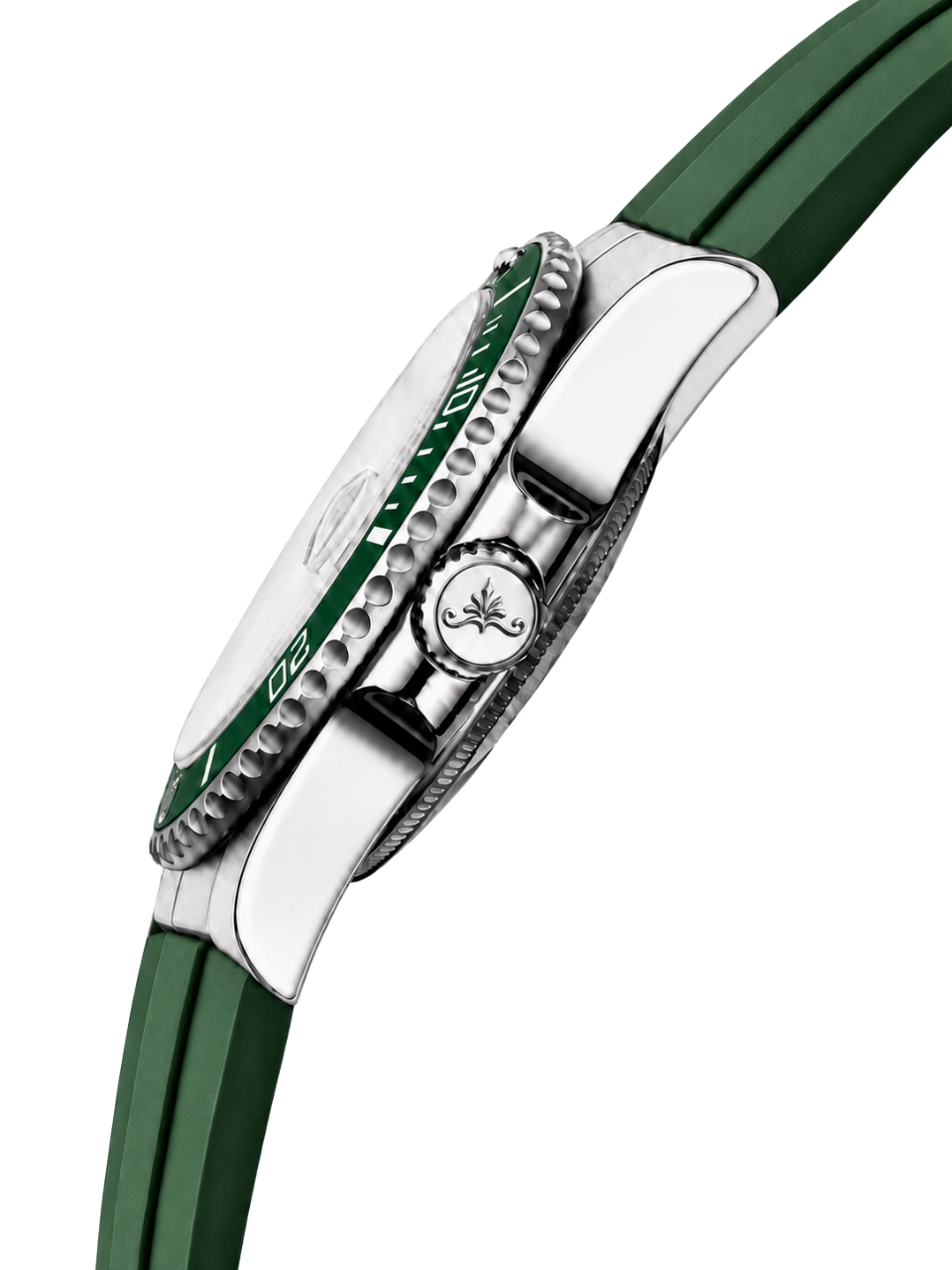 Soren Oceanic Green side view — 40mm case profile, 316L stainless steel