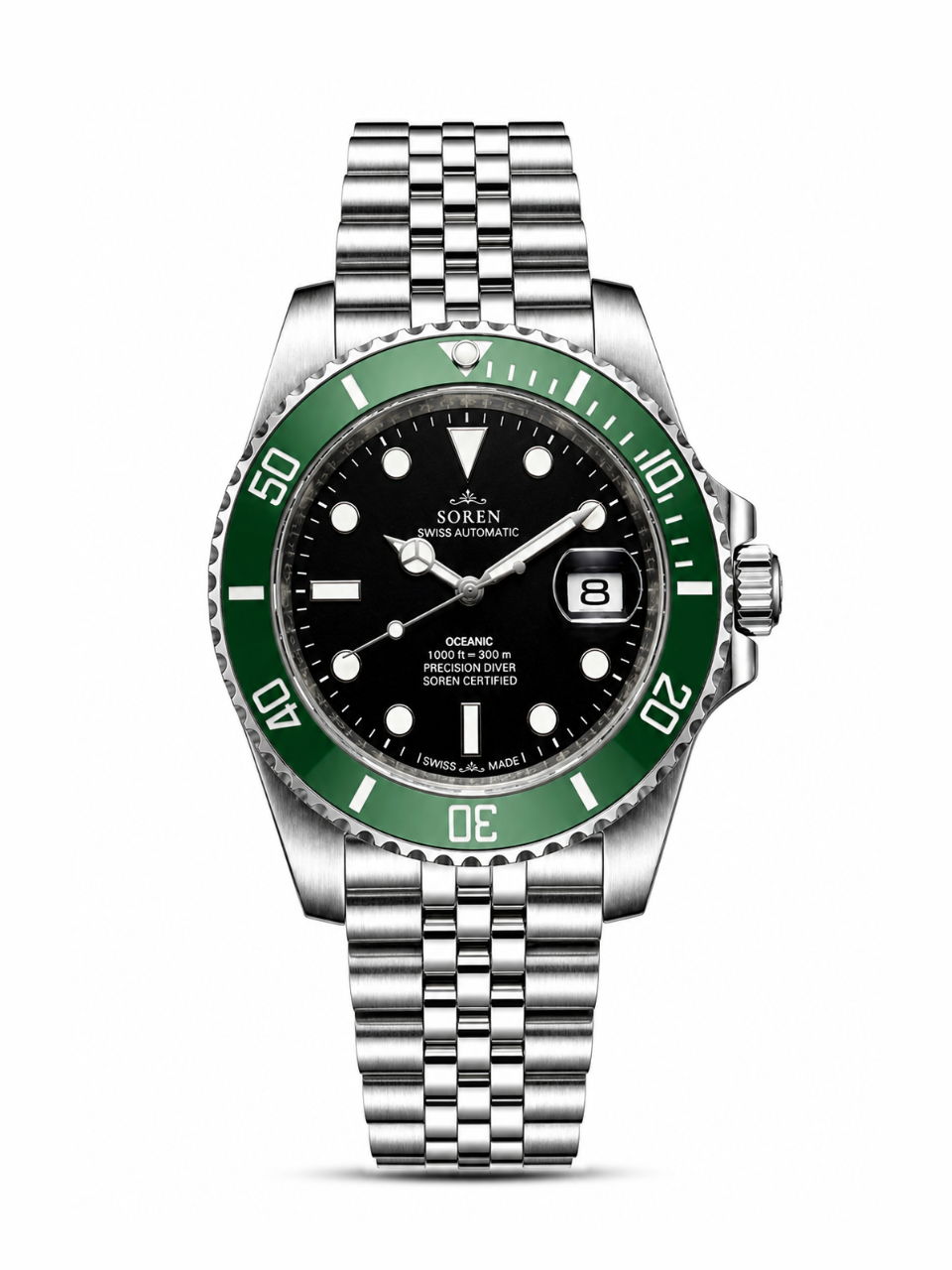 Soren Oceanic Green Swiss Made automatic watch — jubilee bracelet, ceramic bezel, 40mm
