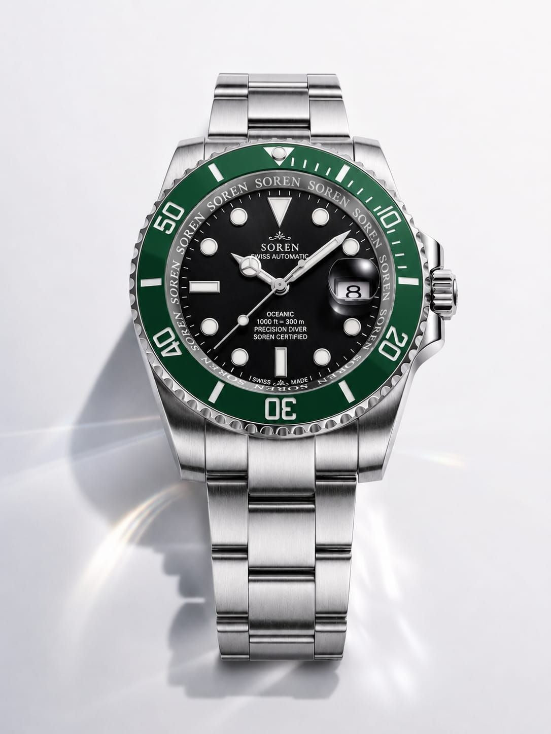 Soren Oceanic Green 40mm case — 316L stainless steel, ceramic bezel